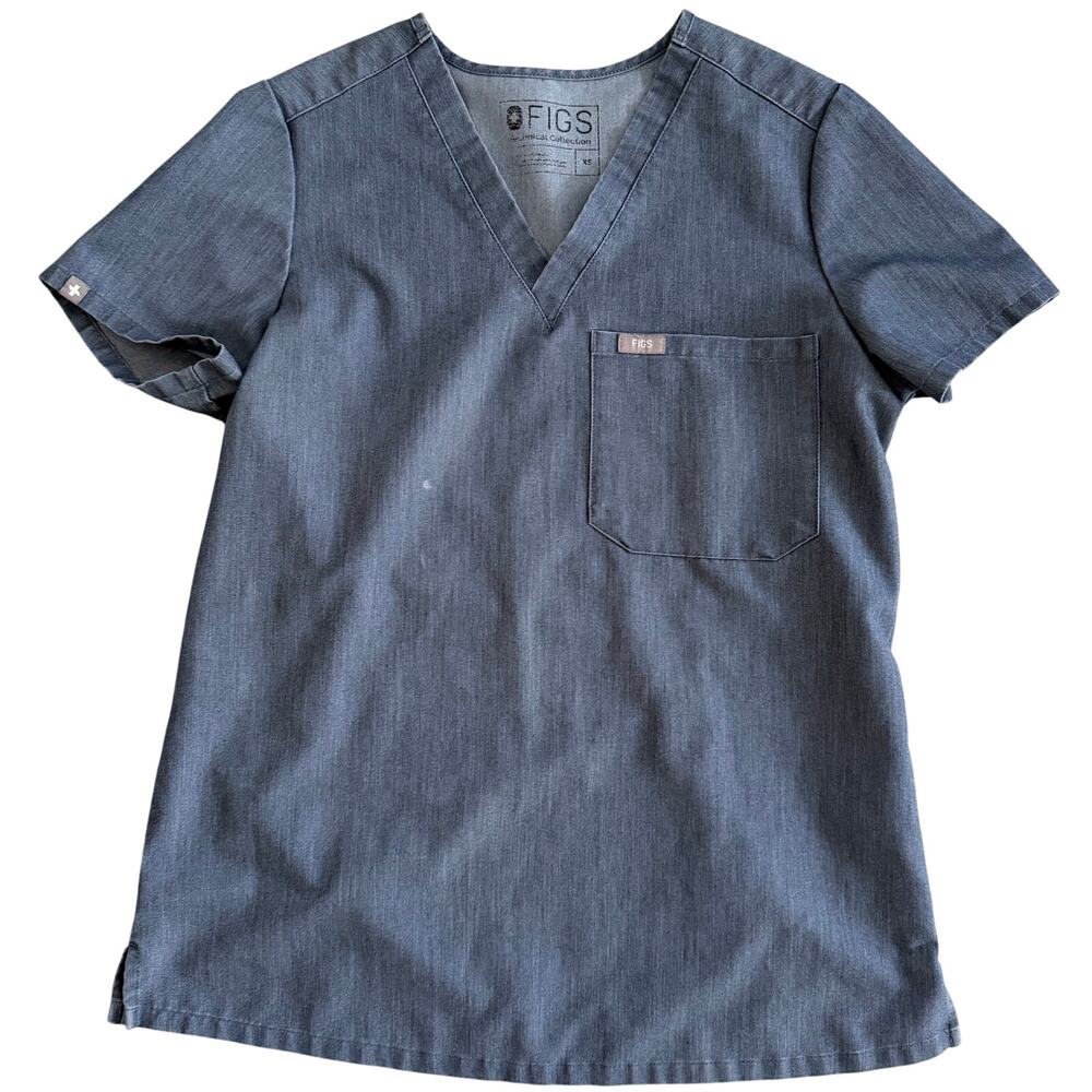 Figs scrub top sz XS in Denim small stain on front